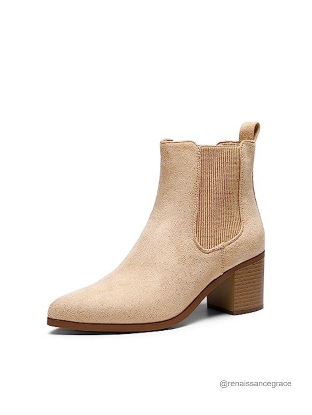 Women's Heeled Chelsea Ankle Boots Faux Suede Pointed Toe Chunky Block Heel